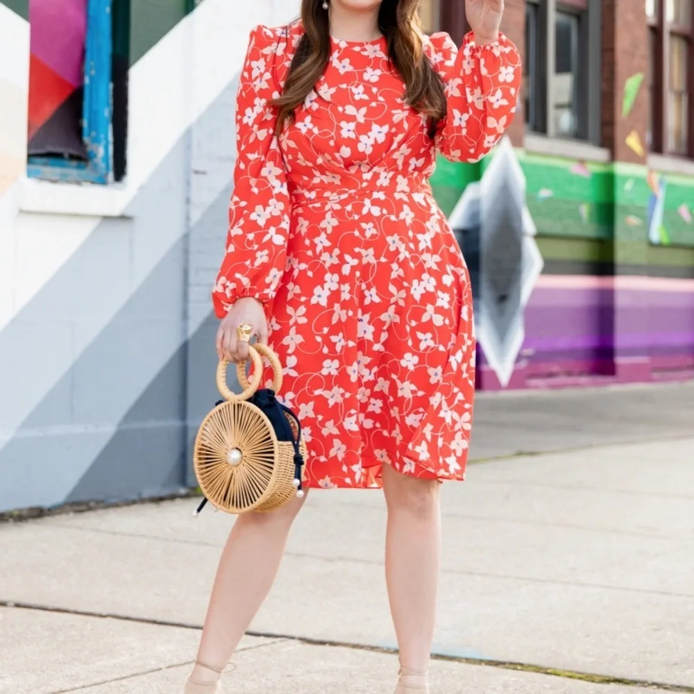 ELIZA J Floral Belted Ballon Sleeve Dress. Size 6
